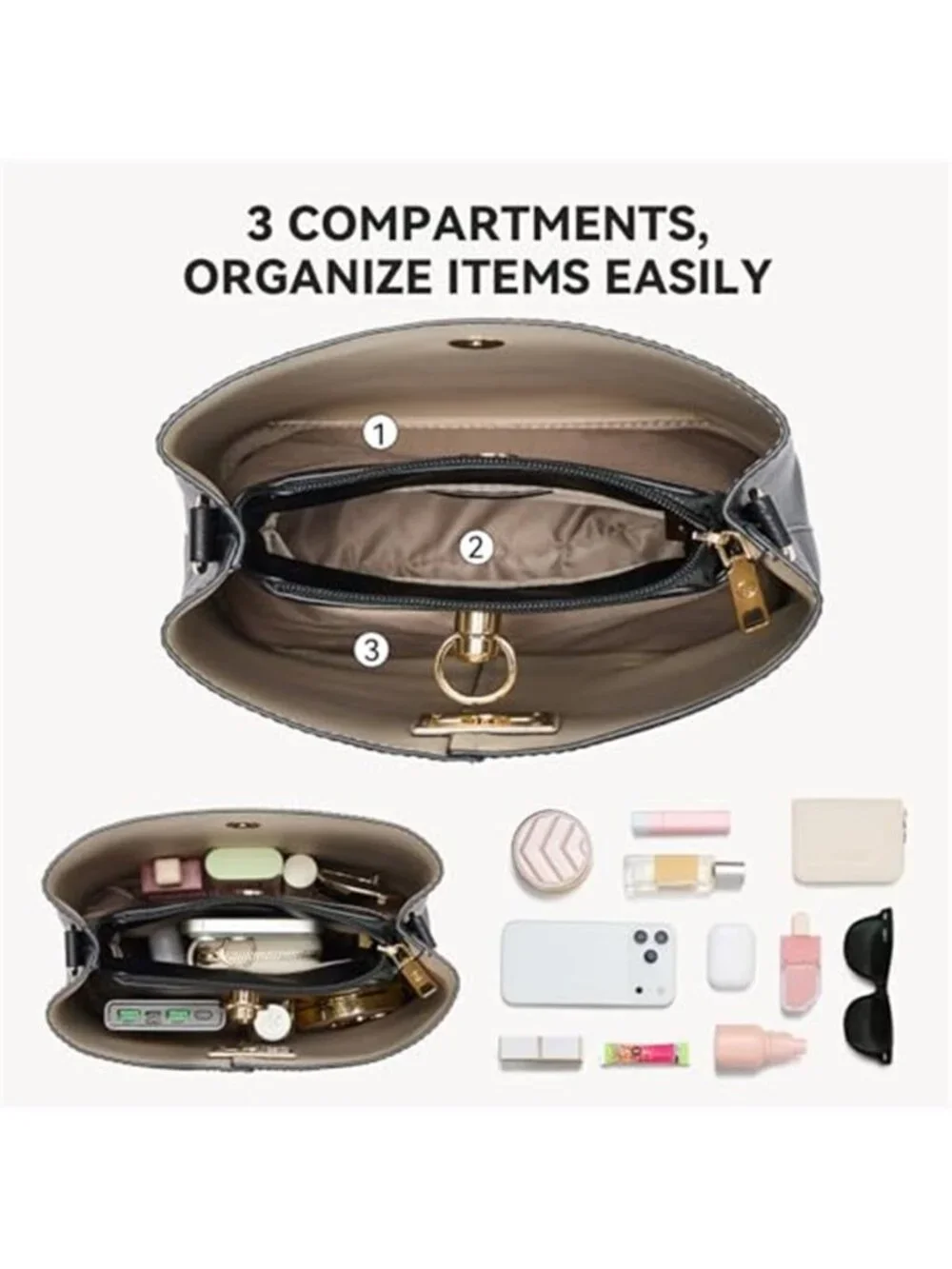 Womens Vegan Leather Crossbody Bag Small Bucket Purse Adjustable Shoulder Strap